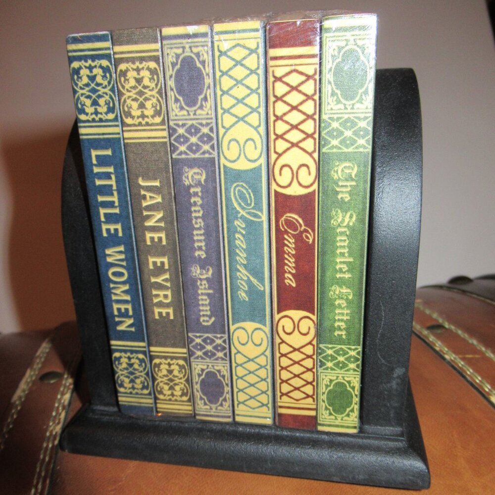 New Victorian Trading Co. Coaster Set & Holder Resembling Miniature Book Library - Picture 14 of 14